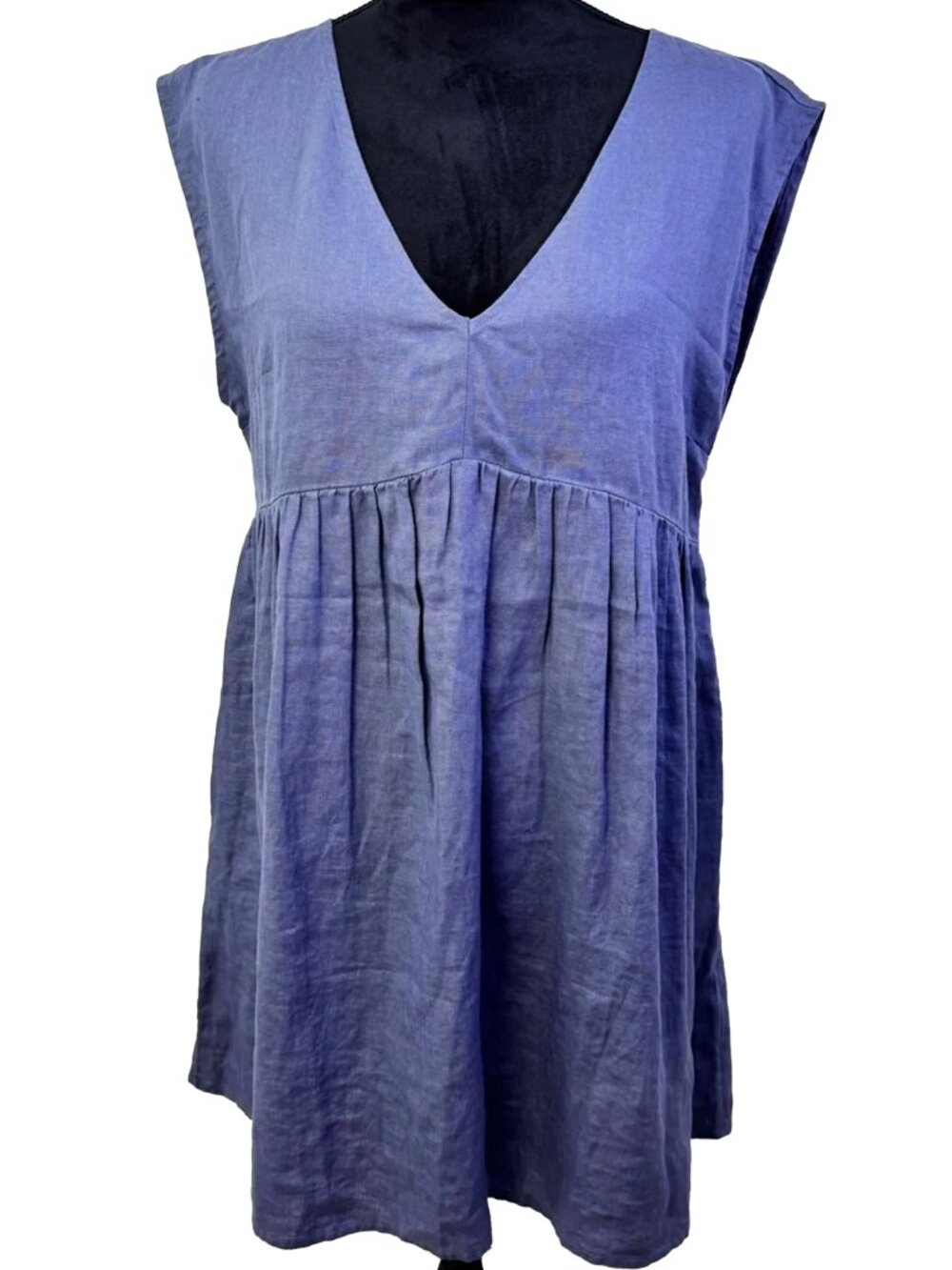 NWT Madewell Blue Linen Blend Babydoll Dress M V-Neck Sleeveless Boho Cottage